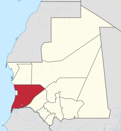 Map of Mauritania showing Trarza Region