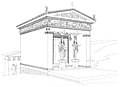 Early Greek temples such as the Siphnian Treasury had antae on both side of the porch, framing a set of columns.