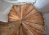 Tudor staircase, Madingley Hall, Cambridgeshire, England, from below