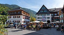 The weekly market in the village centre of Bezau