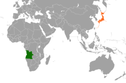 Map indicating locations of Angola and Japan
