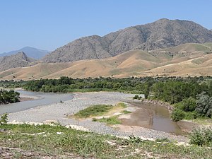 Aras River with Iran to the left and (Karabakh Plains) / Azerbaijan to the right