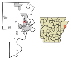 Location of Sunset in Crittenden County, Arkansas.