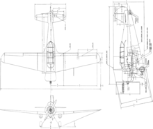 3-view line drawing of the Curtiss SNC-1 Falcon
