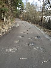Potholes on an unpaved road in Sweden