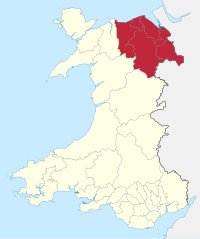 Clwyd shown as a county (in districts) between 1974 and 1996