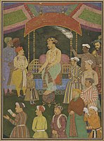 Durbar Scene of Jahangir. Painted by Abu'l Hasan, ca. 1615. Opaque water color, gold, and ink on paper, 16.9 x 12.3 cm. Freer Gallery of Art, Smithsonian Institution, Washington, D.C., purchase F1946.28.