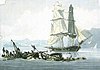 HMS Speedy falling in with the wreck of Queen Charlotte, 21 March 1800