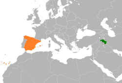 Map indicating locations of Kurdistan Region and Spain