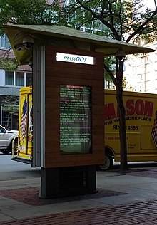 The MassDOT Kiosk outside the Park Plaza headquarters.