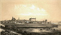 Mewe an der Weichsel um die Mitte des 19. Jahrhunderts – mit der evangelischen Kirche in der Mitte