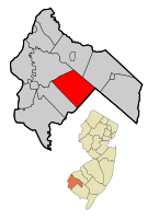 Alloway Township highlighted in Salem County. Inset map: Salem County highlighted in the State of New Jersey.
