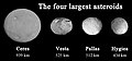 Image 4The four largest asteroids: Ceres, Vesta, Pallas, Hygiea. Only Ceres and Vesta have been visited by a spacecraft and thus have a detailed picture. (from Solar System)