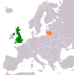 Map indicating locations of United Kingdom and Lithuania