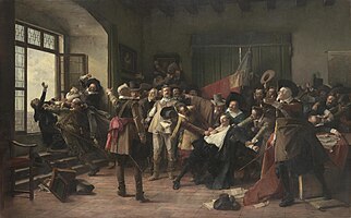 Pražská defenestrace roku 1618 by Czech painter Václav Brožík, 1890