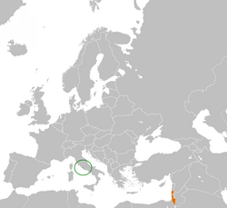 Map indicating locations of Vatican City and Israel
