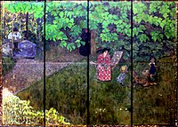 Painted screen; the Bonnard family in the garden (1896), Alte Nationalgalerie