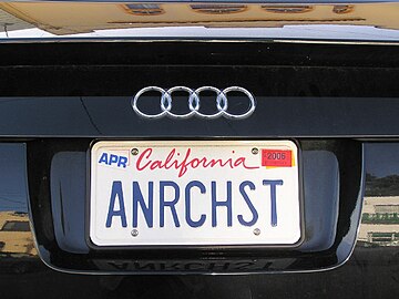An upmarket Audi automobile with the license plate "ANRCHST"