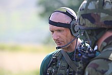 Soldier speaking into a headset