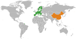 Map indicating locations of European Union and China