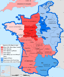 map of France in 1154 with its various domains, including the Duchy of Aquitaine