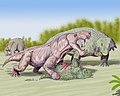 Inostrancevia alexandri and Scutosaurus – Late Permian, North European Russia (Northern Dvina)