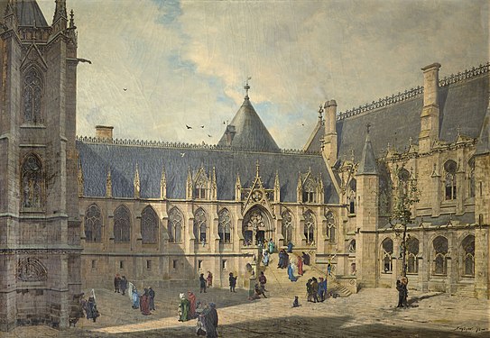 Cour du Mai in the late Middle Ages, reconstruction by Emmanuel Lansyer [fr], 1878