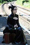 The 21st-century goth fashion model Lady Amaranth, in a style inspired by British Victorian mourning costumes