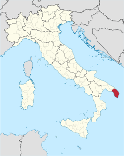 Map highlighting the location of the Province of Lecce in Italy