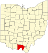 State map highlighting Scioto County