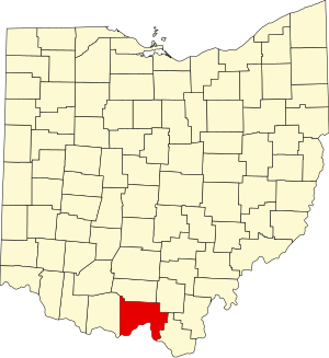 Map of Ohio highlighting Scioto County
