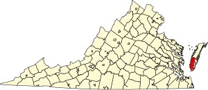 Map of Virginia highlighting Northampton County