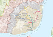 Lisbon Metro network in July 2012, after the Oriente–Aeroporto segment of the Red Line opened.