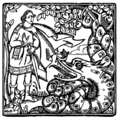 Image 85Engraving of a fairy tale scene, featuring Prince Charming (Făt-Frumos) and a dragon (zmeu). (from Culture of Romania)