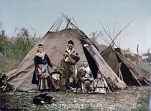 Sami indigenous northern European family in Norway around 1900.