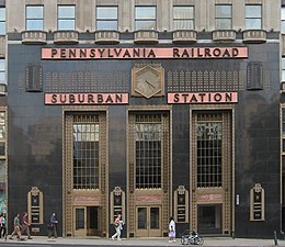 Suburban Station (1930) in Philadelphia, built by the Pennsylvania Railroad (PRR) to serve as its headquarters, now functions as the primary SEPTA Regional Rail station.