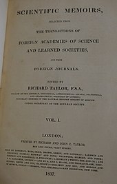Title page to volume I of Taylor's Scientific Memoirs (1841)