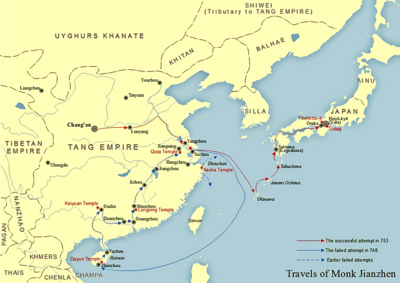 Map of Jianzhen's travels
