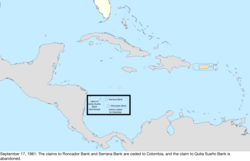 Map of the change to the United States in the Caribbean Sea on September 17, 1981
