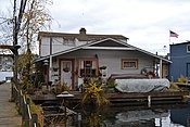 The NRHP-listed Wagner Houseboat, home of Dick Wagner, former president of the Floating Homes Association and founder of the Center for Wooden Boats.