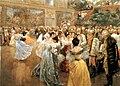 Aristocrats gathering around Emperor Franz Joseph at a ball in the Hofburg Imperial Palace, painting by Wilhelm Gause (1900).