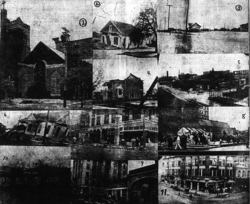 A collage of several damaged buildings in the Houston area.