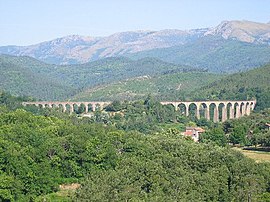 Viaduct of Chamborigaud, with Mont Lozère in the background