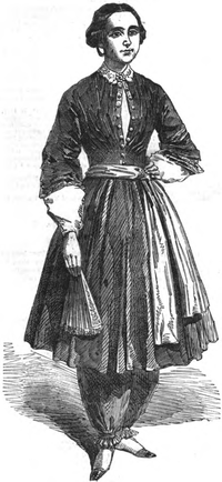 Depiction of Amelia Bloomer wearing the famous "bloomer" costume which was named after her
