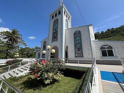 View of Baitoa, Dominican Republic town church.