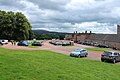 Main/Front car park, looking down from Stableyard towards front gate to Castle itself, as well as road towards Adventure Playground