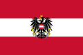 Flagge Österreichs: hier Bundesdienstflagge und Militärflagge (das Bundeswappen auf der silbernen Binde); auch: Nationalflagge und Seeflagge (ohne Adler)
