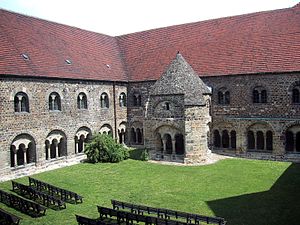 Cloister and well-house of the monastery Unser Lieben Frauen, Magdeburg, Germany.