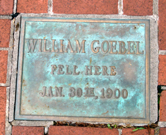 A plaque in front of the Old State Capitol marks where Goebel fell after being shot.