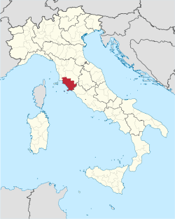 Map highlighting the location of the province of Grosseto in Italy